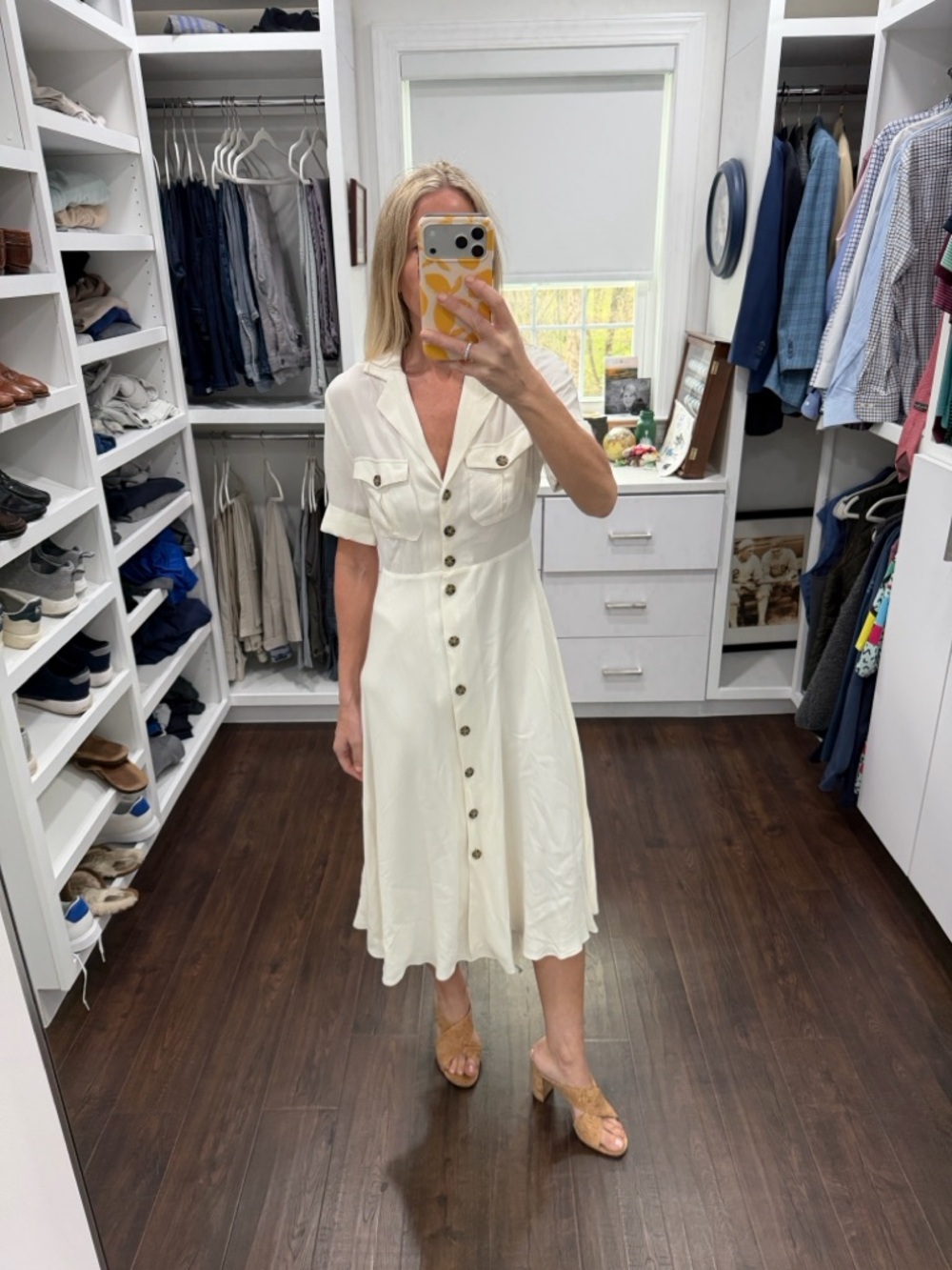 J. Crew Cream Button-Front Midi Dress with Chest Pockets